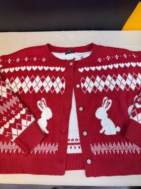 Wild Fable Red & White Bunny Fair Isle Cardigan loungewear size XXL new plus siz